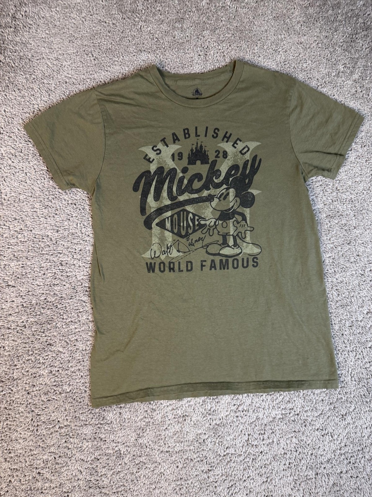 Disney Shirt Mens M Green Mickey Mouse Graphic Crew Neck Cotton Jersey